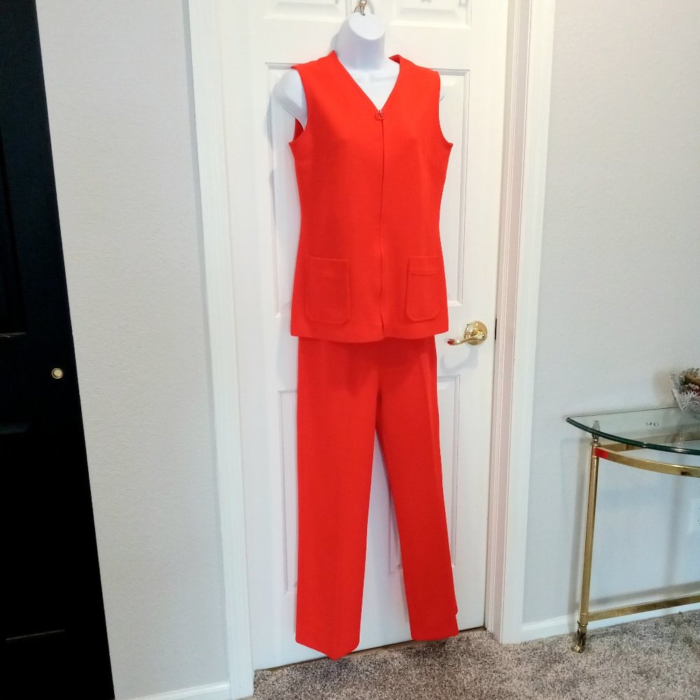 Fire Islander Retro 70s Mod Fire Engine Red Pant Set Mod Zipper Front Sz 9/10